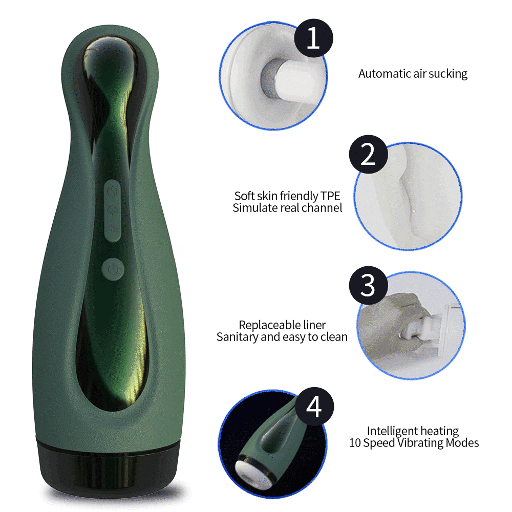 Dark-Green Bowling Ball Sucking Vibration Masturbation Cup