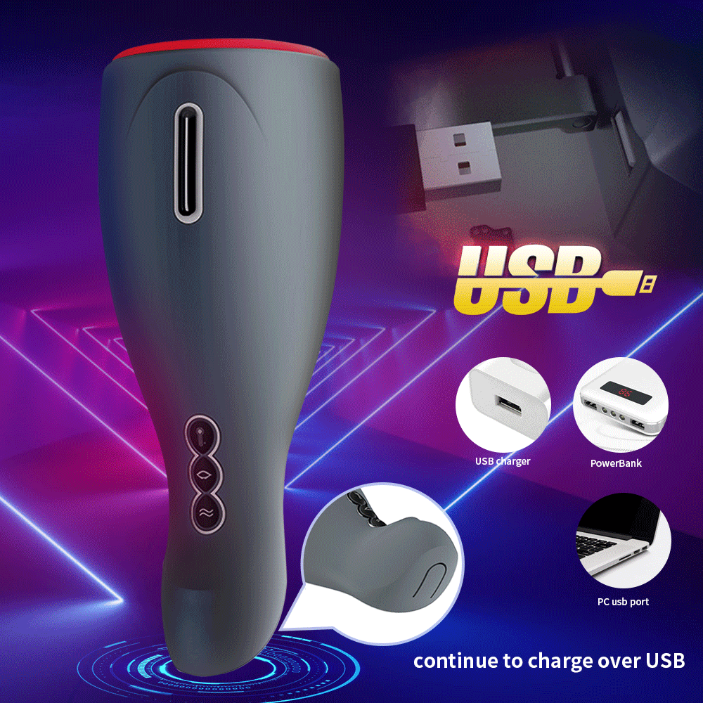 Male Masturbation Cup Automatic Telescopic Heating Silicone Vibrator Vagina Pussy Blowjob Masturbator