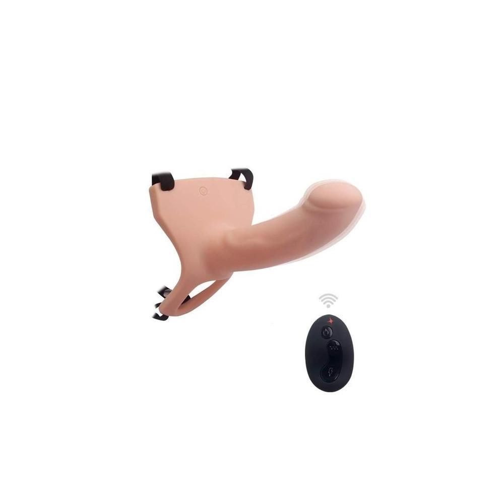 6.7" Remote 10 Vibrating Hollow Strap-On Dildo