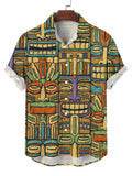 Men's Casual Hawaii Tiki Print Short Sleeve Shirt Button Down Shirt