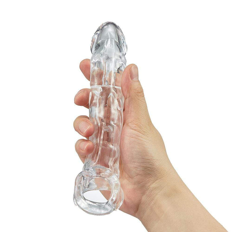 7.8” Clear Textured Thicken Lengthen Penis Enhancement Sleeve