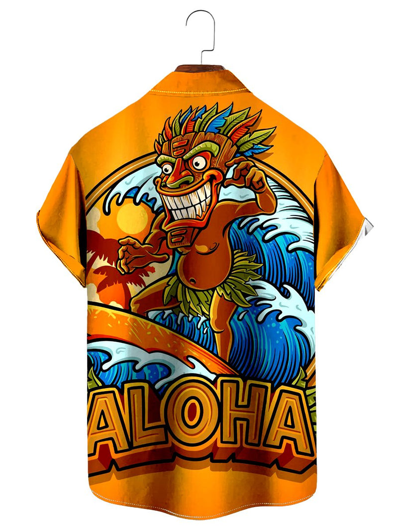 Vintage Tropical Tiki Print Hawaiian Shirt
